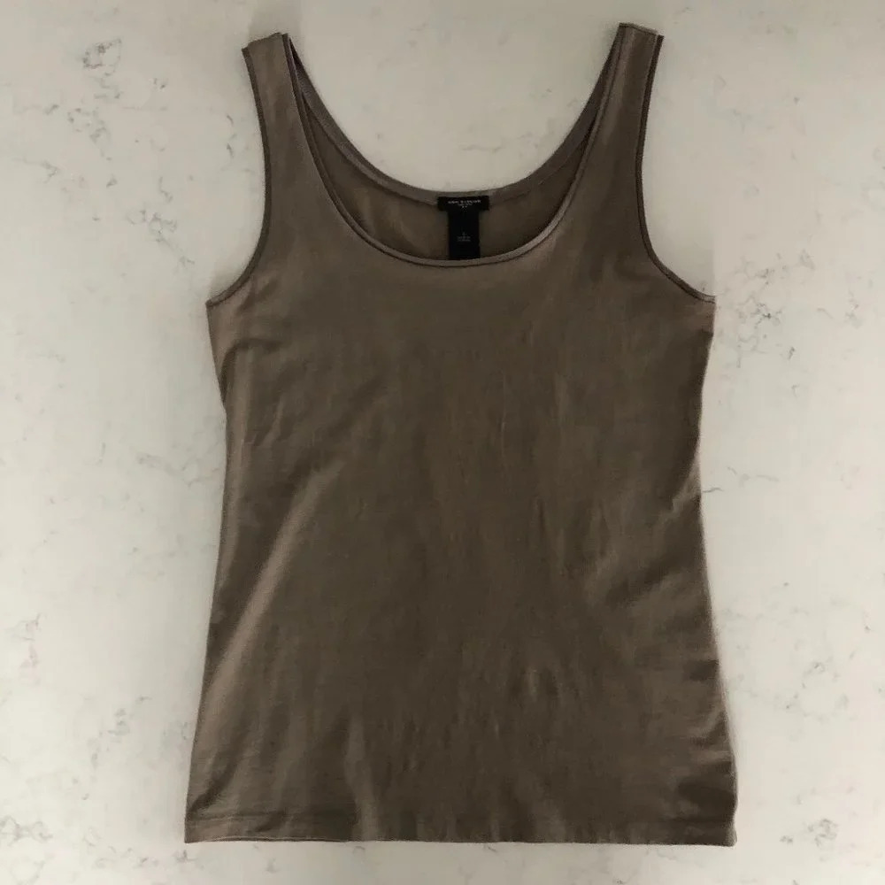 Ann Taylor Sleeveless Scoop Neck Cotton & Spandex Tank Top Neutral Tan Sz S NWOT